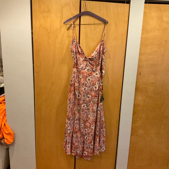 LULU’s Ties With You Rose Pink Floral Print Tie-Back Midi Dress- medium - Picture 5 of 9